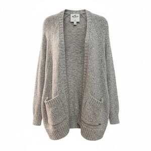Women’s Small Hollister Gray Knit Cardigan Sweater Mid Length Cardigan Pockets
